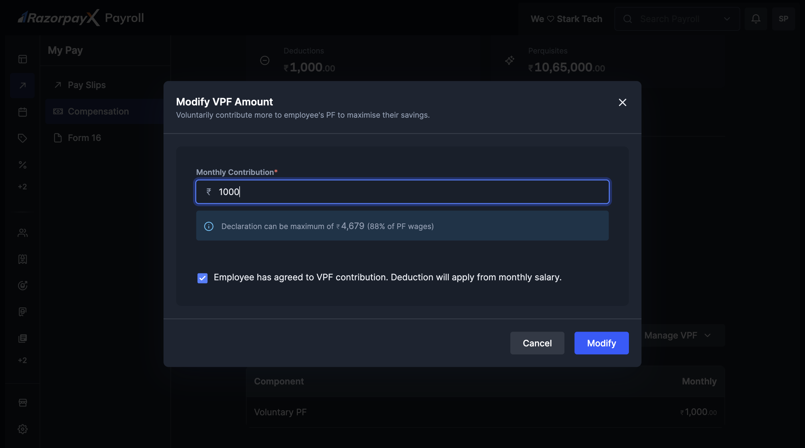 Modify VPF amount option
