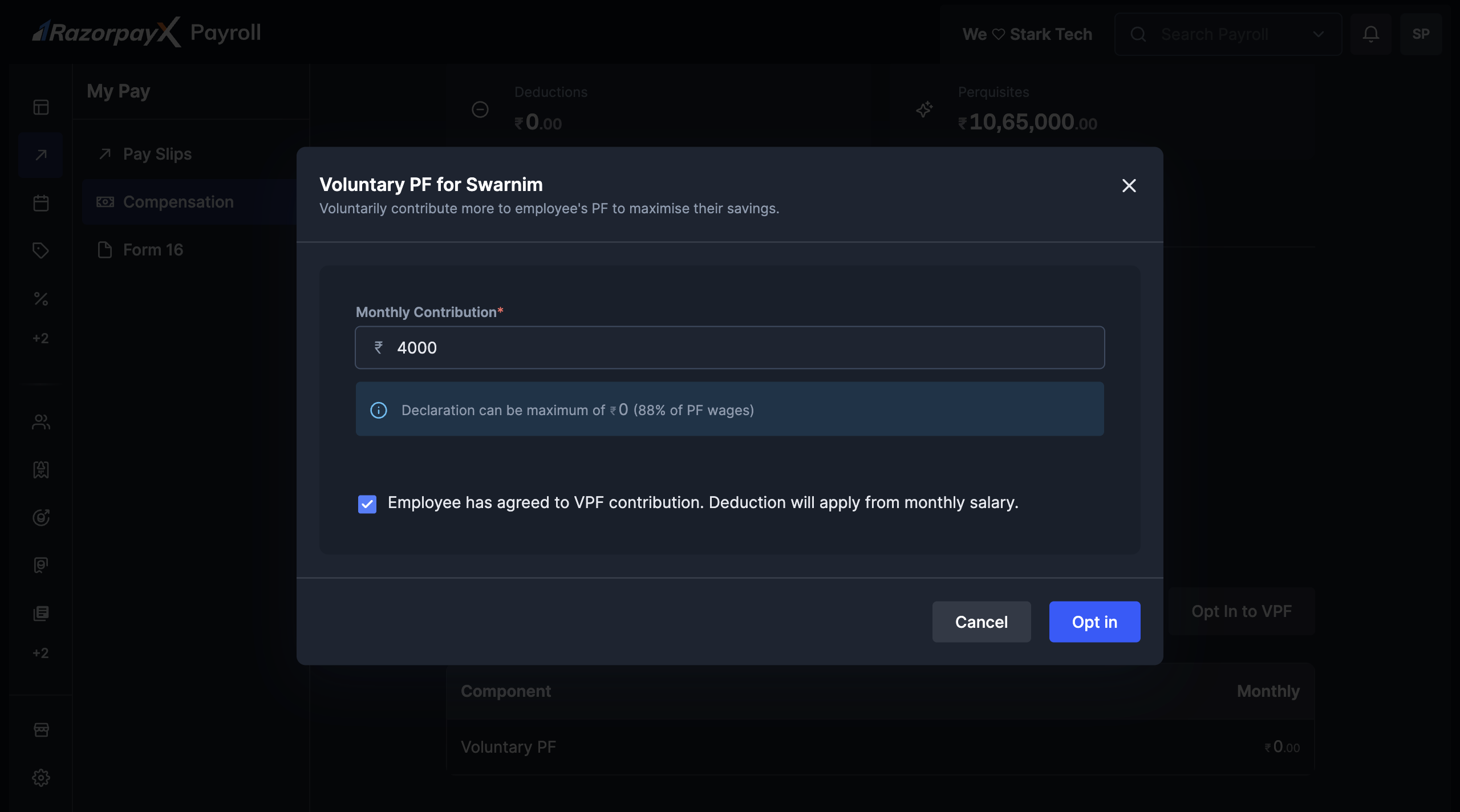 Opt in to VPF on Payroll Dashboard