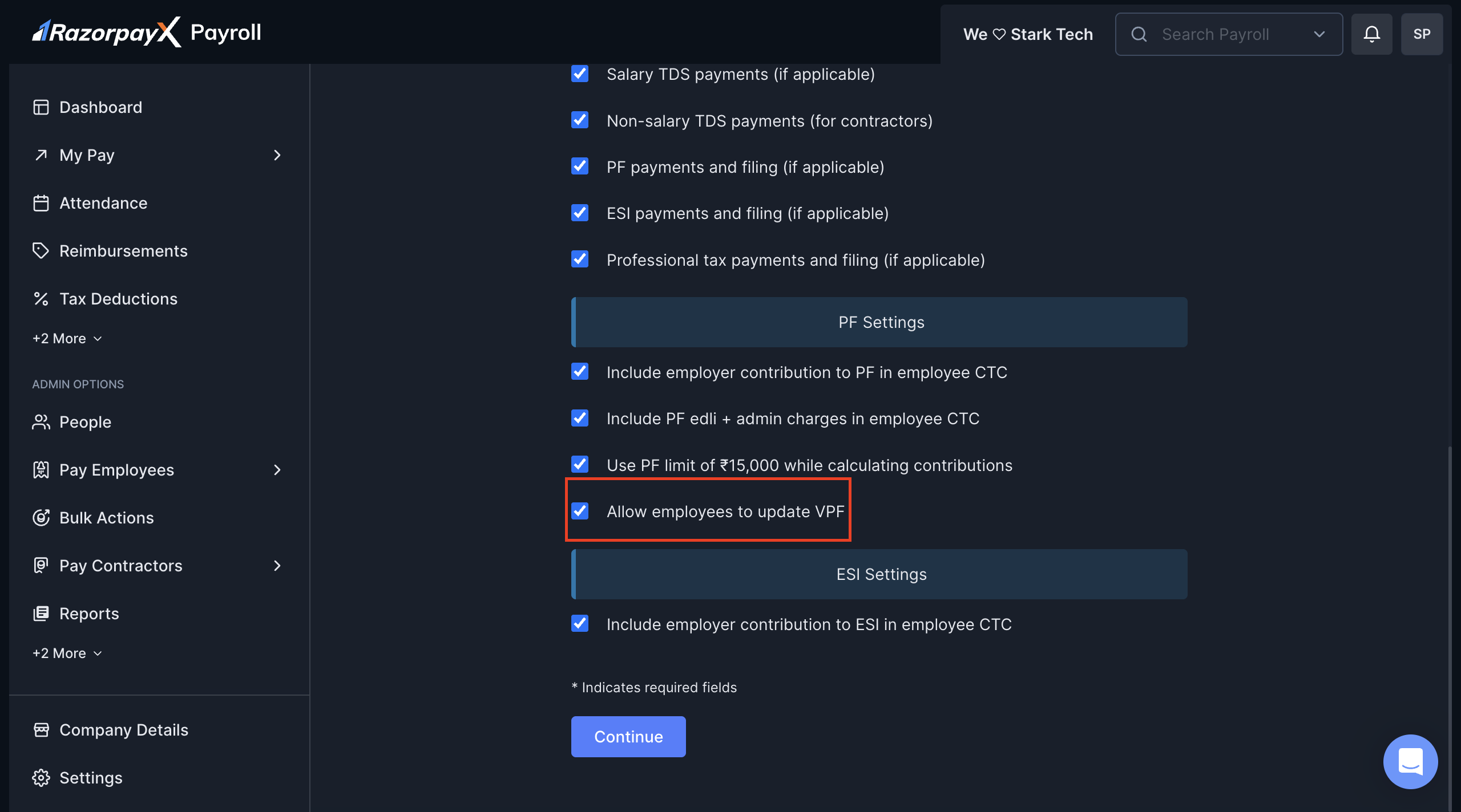 Setup VPF option for employees