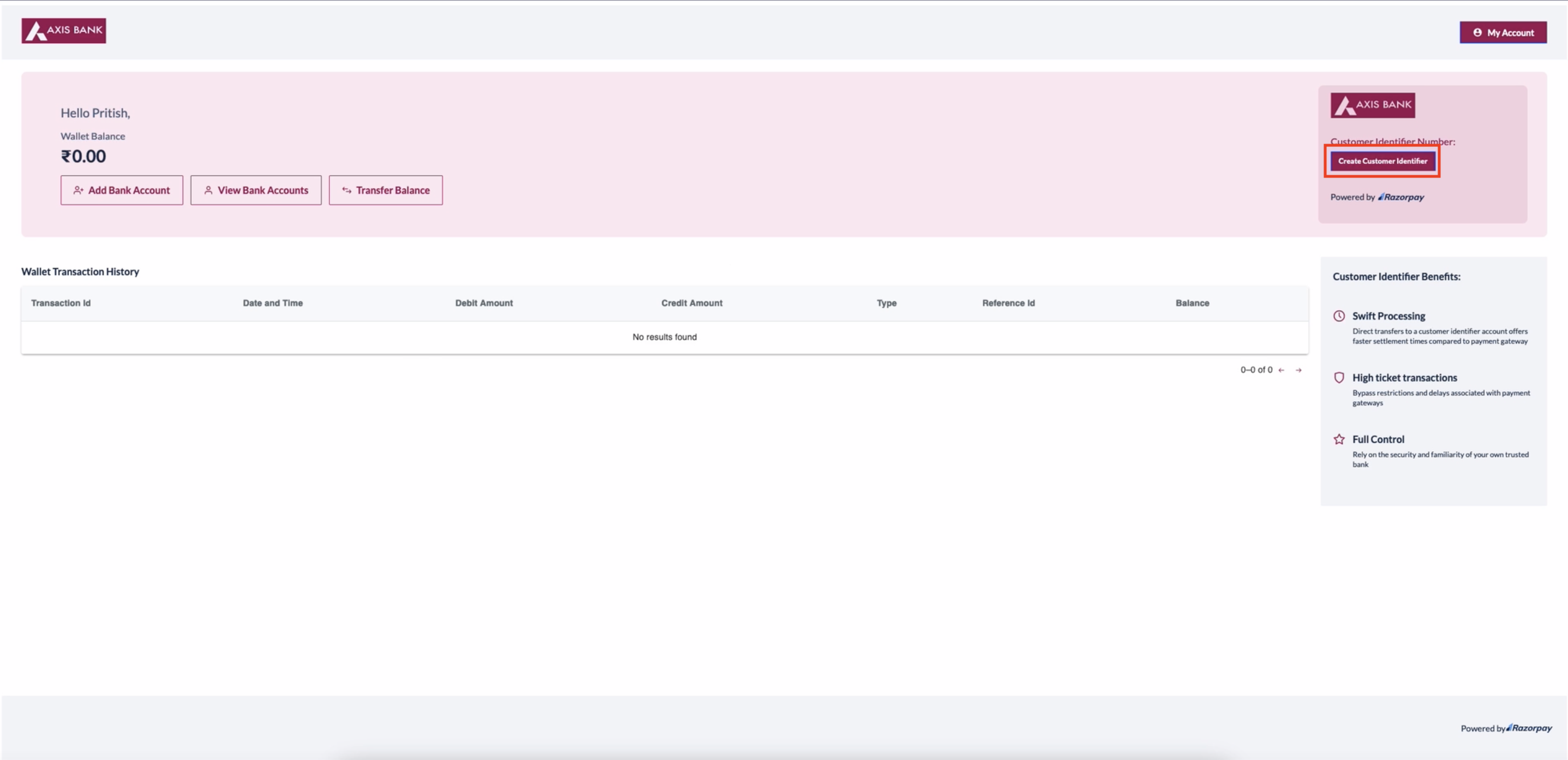 Wallet - Create Customer Identifier