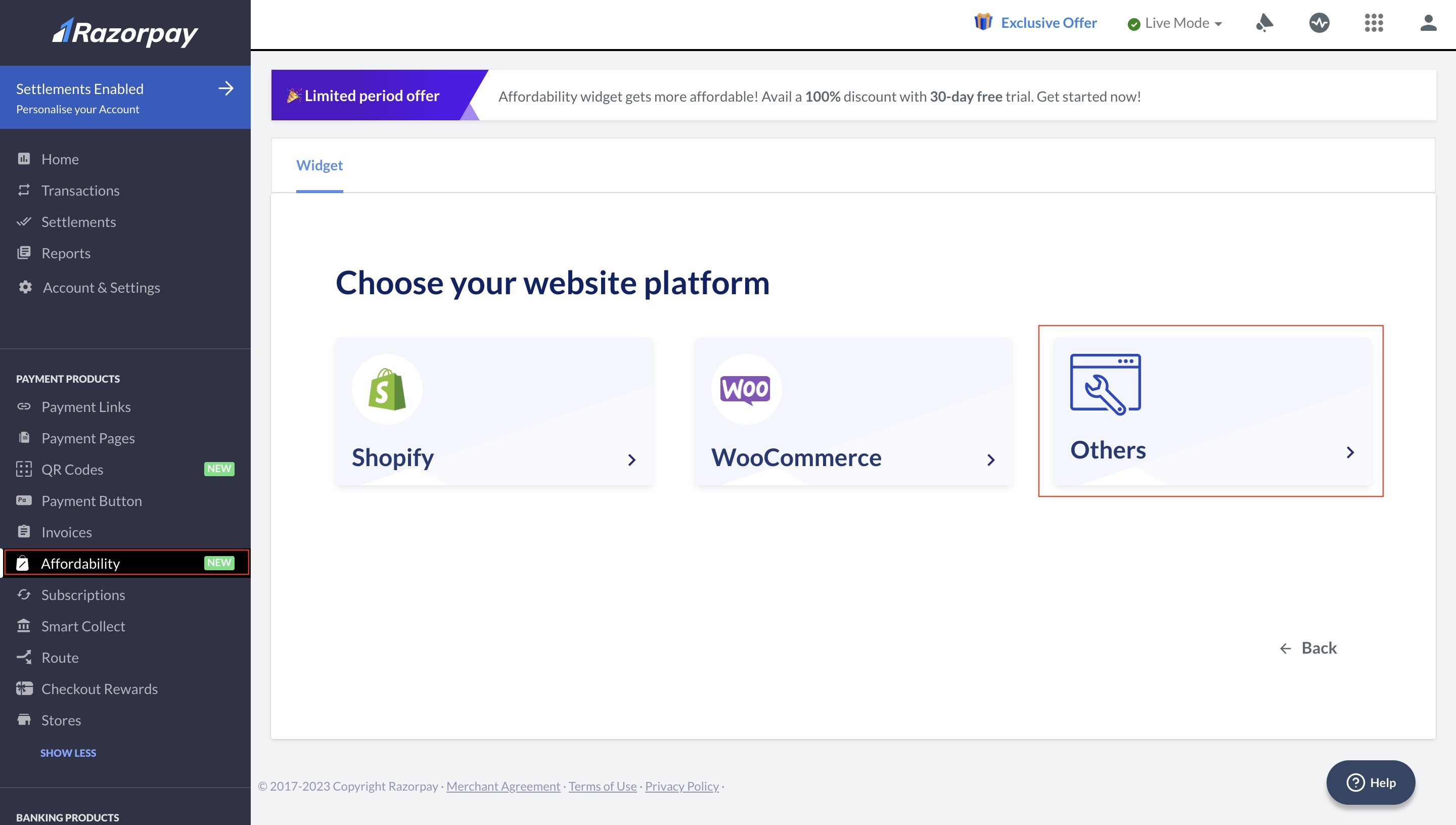 Select website platform for widget