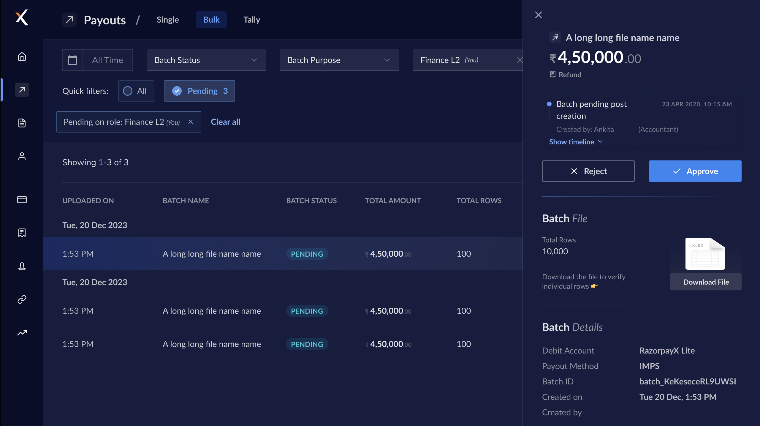 Approve or reject a bulk payout batch on RazorpayX
