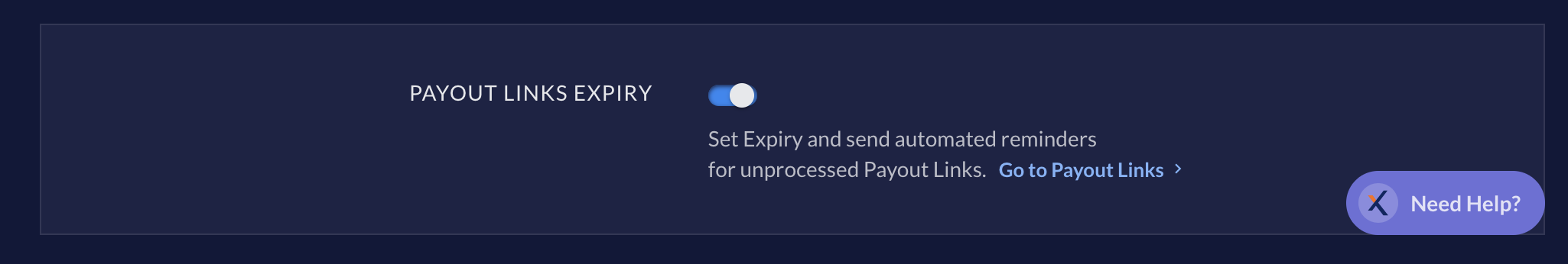 Enable Payout Link expiry toggle on RazorpayX Dashboard