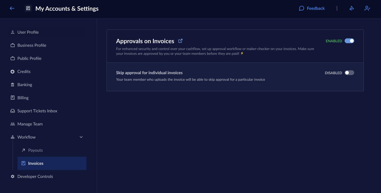 Enable approval invoice workflow