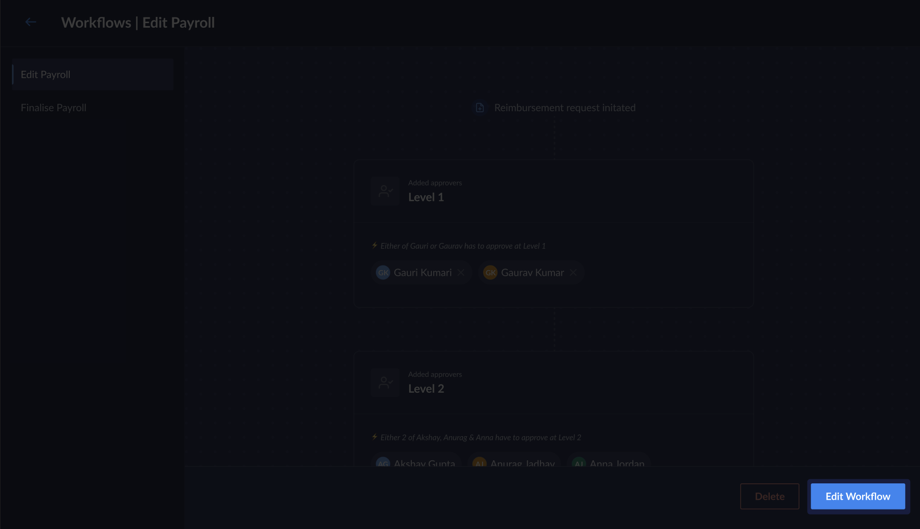 Edit Approval Workflow on the Dashboard