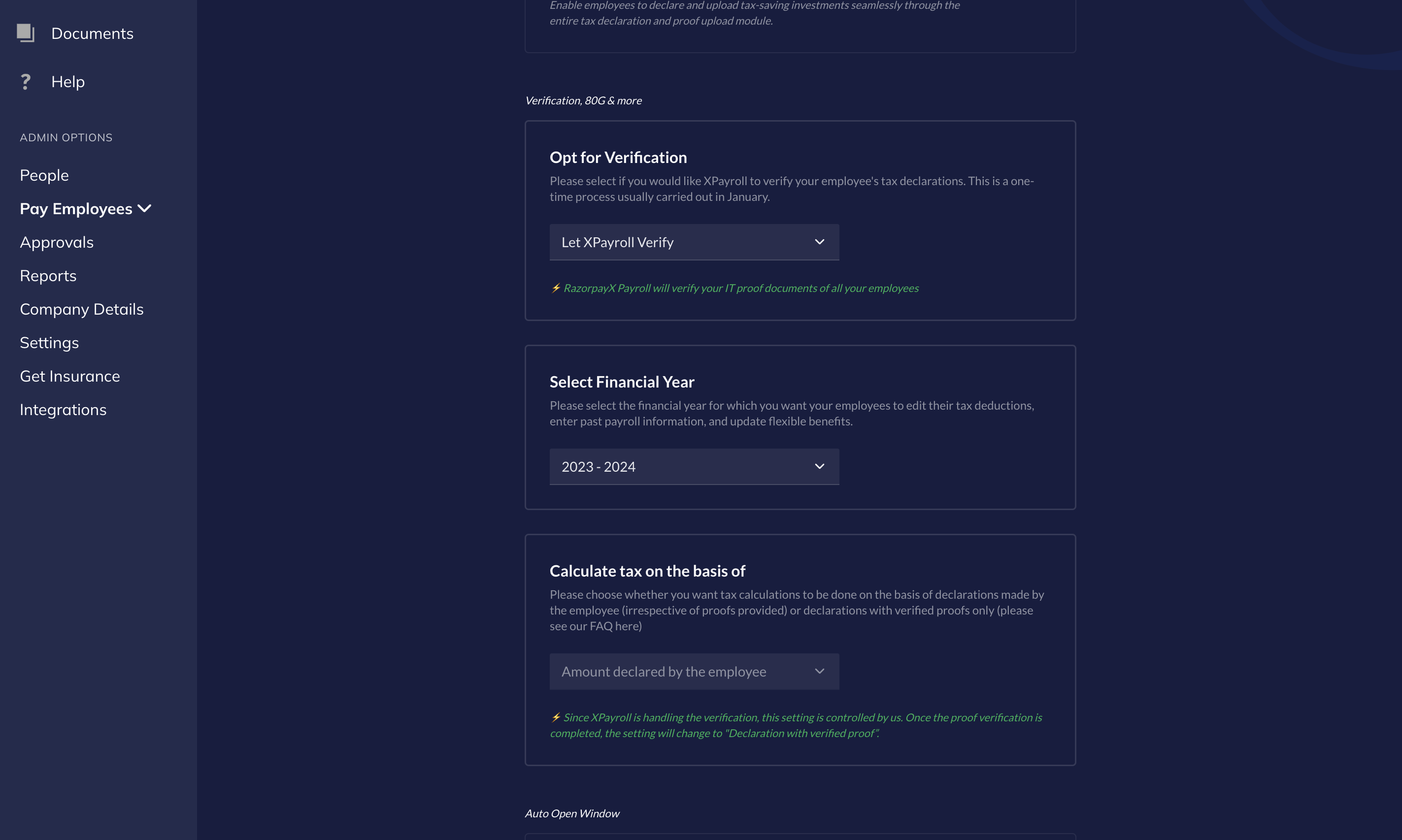 RazorpayX Payroll Tax Verification Settings