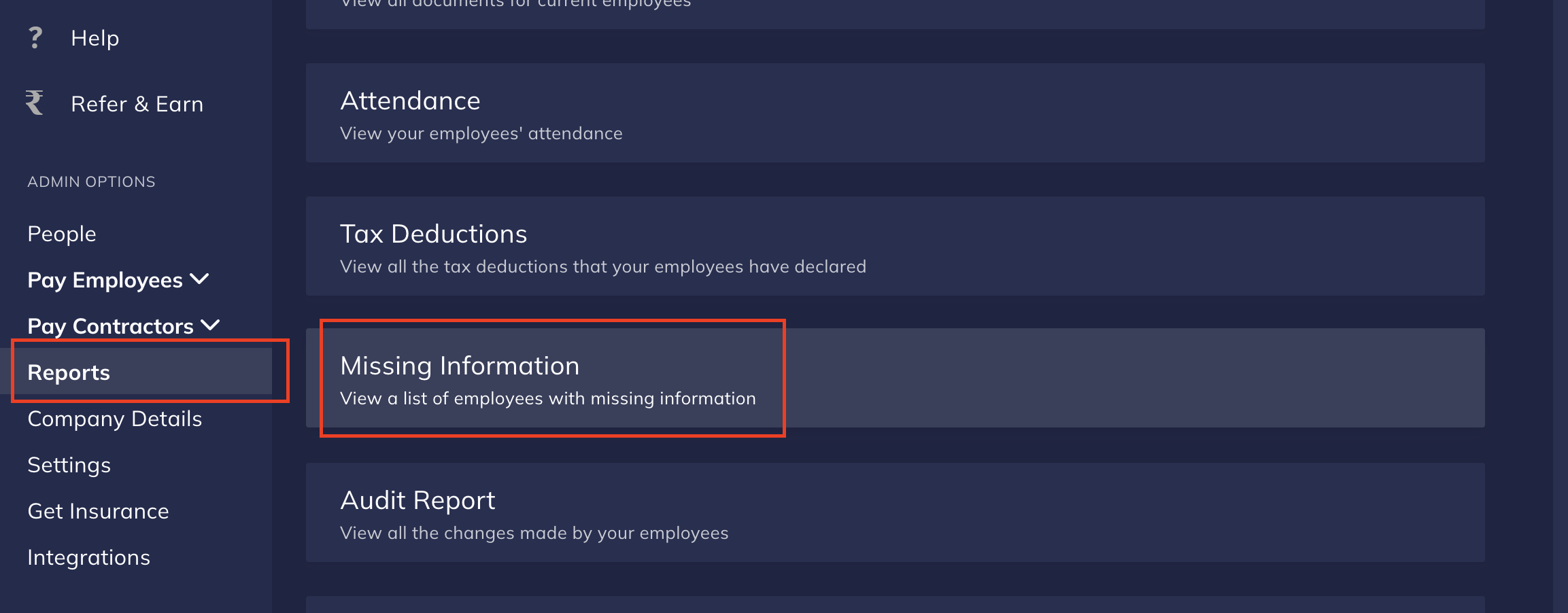 Missing Information settings in Payroll