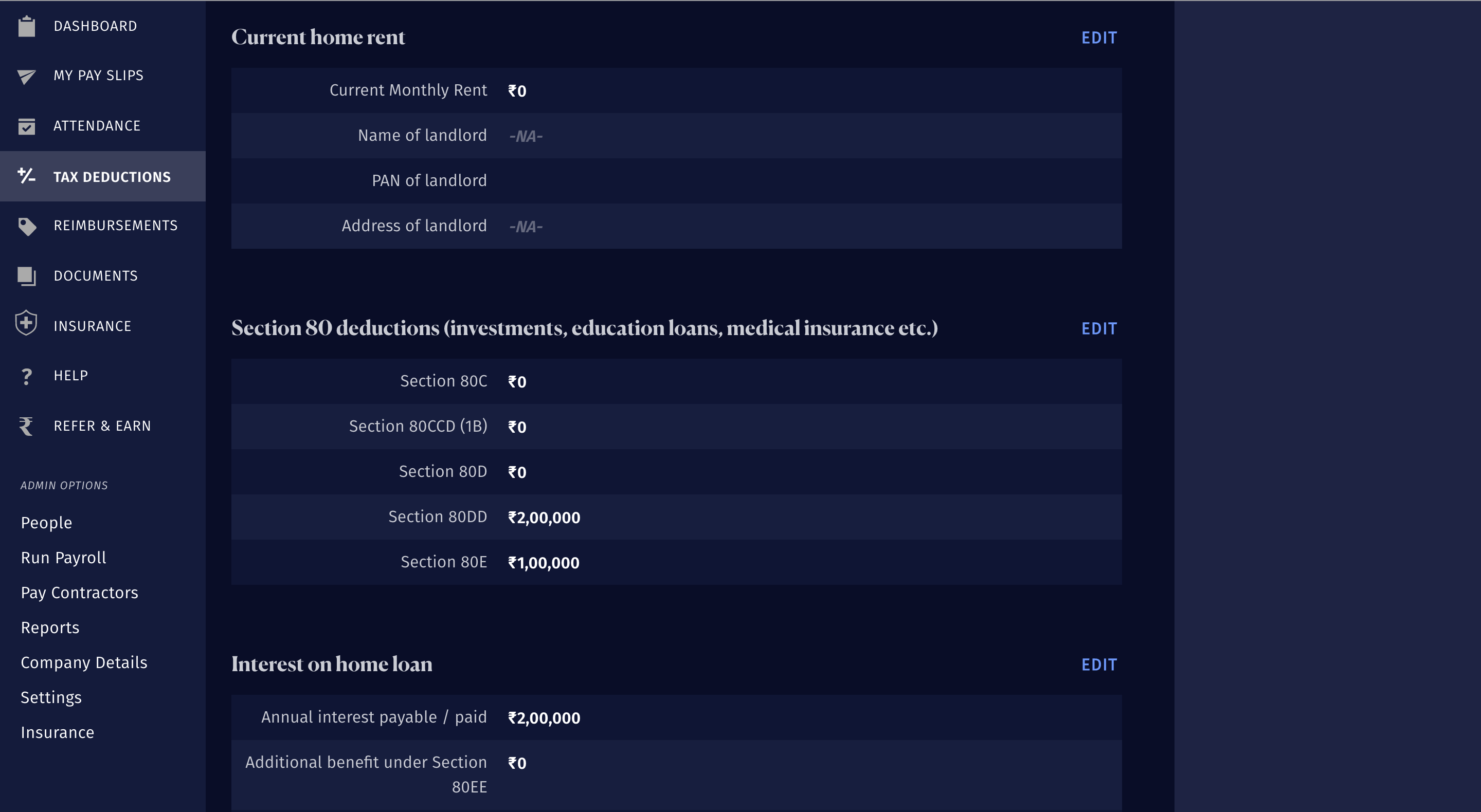 Tax declaration dashboard