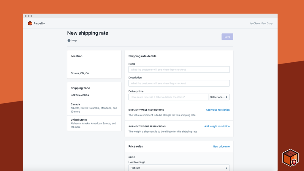 Customise your shipping rules and rates with Parcelify. 