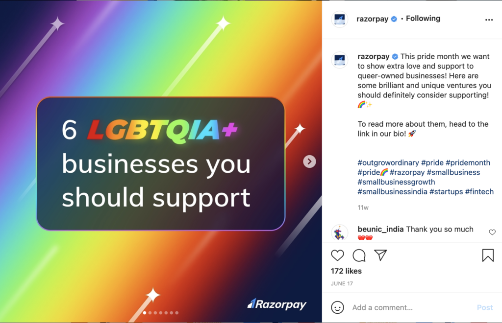 On the occasion of Pride Month, we maintained a steady flow of putting the hashtags that were relevant to the occasion and our business