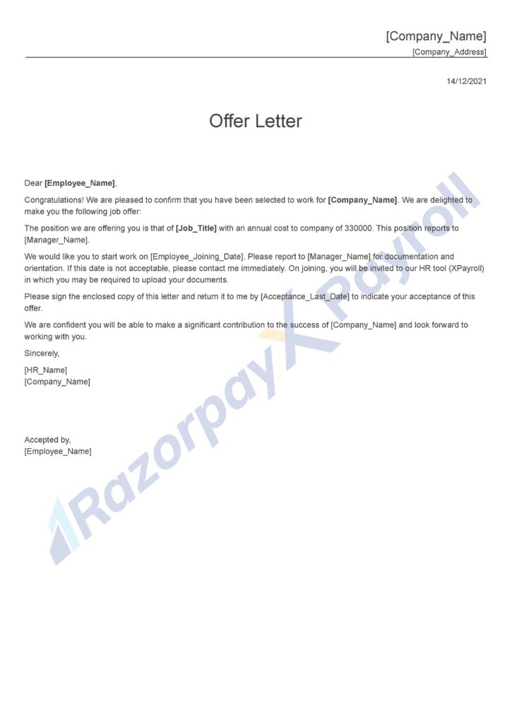 offer letter format (with free pdf & word templates) - razorpay payroll resume docs file download insurance agent objective