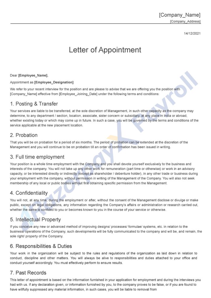6 Appointment Letter Formats, Sample, Free Templates - Razorpay Payroll